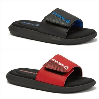 Reebok Youth Boys Blue Or Red Memory Foam Adjustable Slip-on Slide Sandals: 3-6 • $13.99