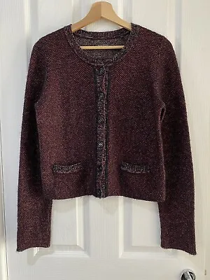 MARC O'POLO Burgundy Red Knit Cardigan Mohair Wool Blend Small UK36 VGC • £32.99