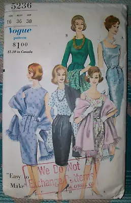 Vintage 60s VOGUE Sewing Pattern 5236 Wiggle Special Occasion Dress & Stole 16 • $9.50