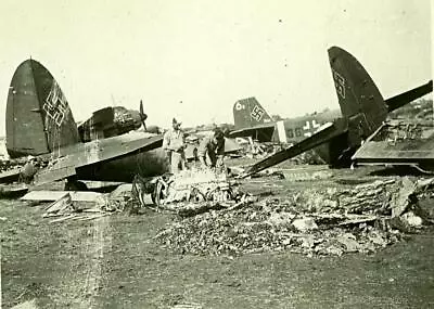 Wrecked / Crashed GERMAN PLANES ORIGINAL WWII WW2 Bone Yard Photo W/ US SOLDIERS • $9.99