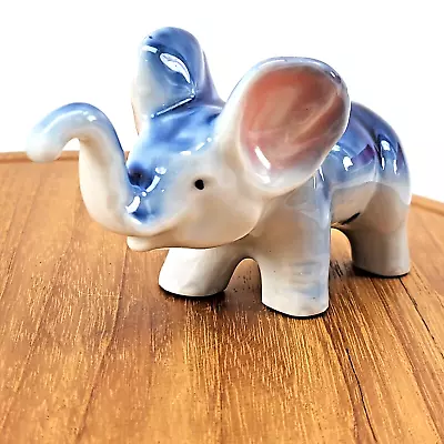 Vintage Japanese Ceramic Elephant Figurine Blue & White Pottery Circa 1960 CUTE! • $11.99