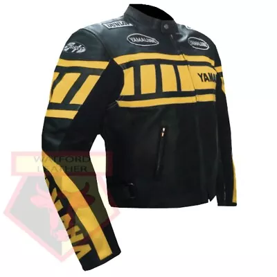 Yamaha Motorbike Yellow And Black Cowhide Leather Armored Lightweight Jacket • £149.99