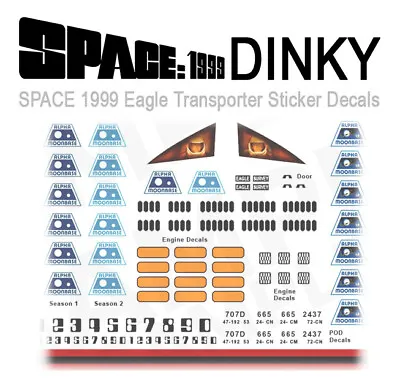 $10.99 • Buy Space 1999 Eagle Transporter - Sticker Decals - Dinky Eagle Models - New
