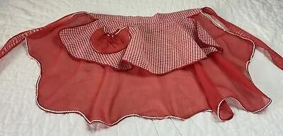 Ladies Vintage Half Apron Handmade Red Shear Fabric & Red Check • $4.25