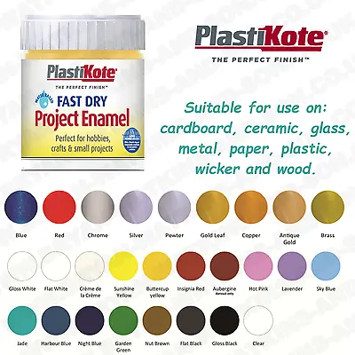 Plasti-kote Fast Dry Water Based Enamel Paint  Hobby Craft Project Diy 59ml Jar • £5.50