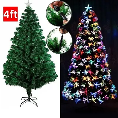 4FT/1.2M Pre Lit Christmas Tree Fibre Optic With Lights Shiny Star Xmas Decor • $62.99