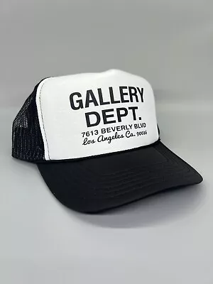 New Gallery Black White Hat 5 Panel High Crown Trucker Snapback Vintage • $21.95