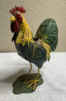 Rustic Country Rooster Chicken Metal Tin Farmhouse Figure Garden Candle Holder • $20.84