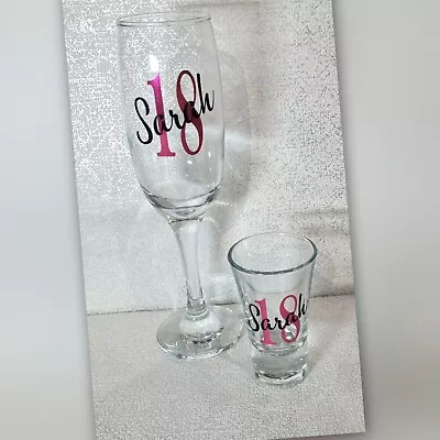 £6.99 • Buy Personalised Champagne Flute And Shot Glass, Gift,  Birthday 18th, 21st, 30th,