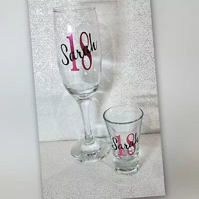 Personalised Champagne Flute And Shot Glass Gift  Birthday 18th 21st 30th • £7.50