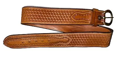 Vintage Bianchi Leather Belt Sz 34 Original#B3 Brown Basket Weave • $99.99