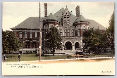 Marion Ohio~High School Building~1905 Hand-Colored Rotograph Postcard • $13