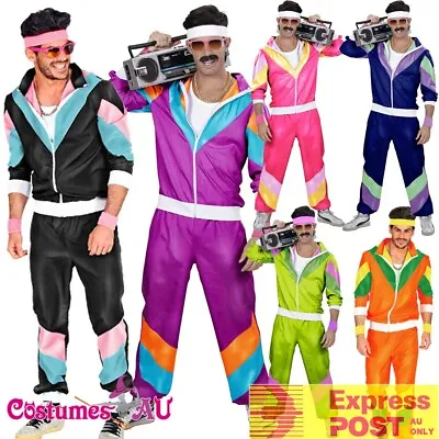 Mens 80s Costume Retro Neon Height Fashion Scouser Tracksuit 1980s Shell Suit • $34.99