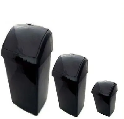 Plastic Black Swing Top Bin Waste Dust Bins Home Office Kitchen Rubbish Bins  • £6.95