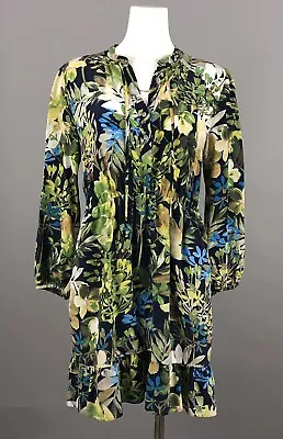 J. Crew Watercolor Floral Silk Tunic Dress M Multicolor Elastic Waist Boho • $23.19