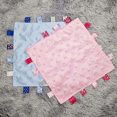 Baby Boys Girls Stars / Hearts Taggie Comforter Blanket With Tags Satin Back • £5.95