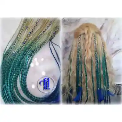 Blonde Teal Green Blue Ombre Clip In Braid 24 In Boho Extensions Rave Festival • $104
