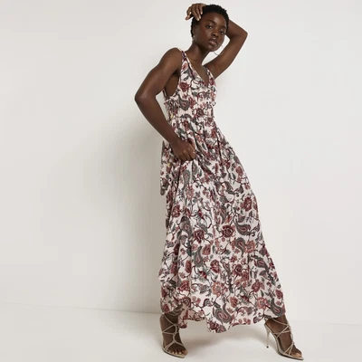 £11 • Buy River Island Womens Maxi Dress Red Floral Stylish Sleeveless