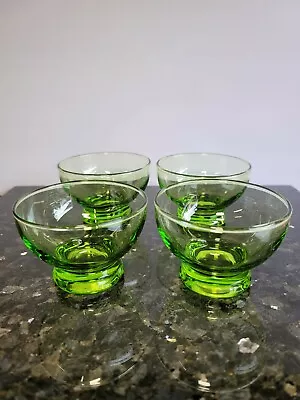 Vintage Green Glass Dessert Sherbet Custard Cups Set Of 4 Ice Cream Bowls Lot • $22.99