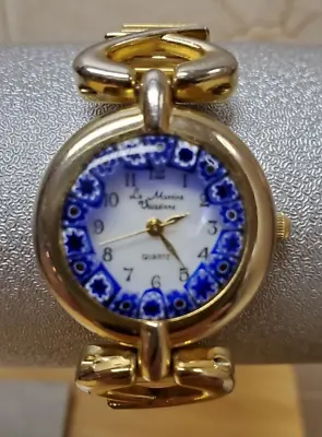 Le Murrine Veneziane Murano Glass Watch Blue Flowers Hadley Roma New Band Gold T • $22