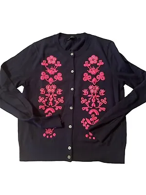 J. Crew Womens M  Navy Blue & Pink Floral Embroidered Jackie Cardigan Sweater • $35