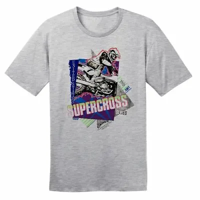 1989 Supercross Dirt Bike – Vintage Reprint – Grey – 100% Ringspun Cotton T-Shir • $24.95