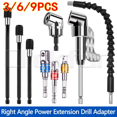 3-9Pcs Right Angle Extension Drill Adapter Impact Driver Hex Bit Flexible Shaft • $14.99