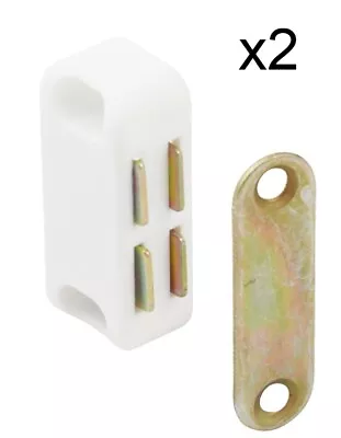 2pk White Magnetic Cupboard Cabinet Push Catch Latch & Fixing Screws - 3kg Pull  • £3.35