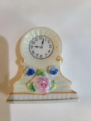 Vintage Small White And Yellow Ceramic Clock Figurine Made In Occupied Japan • $10