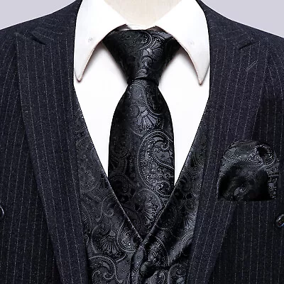 Men's Paisley Design Dress Vest And Neck Tie Hankie Set For Suit Or Tuxedo • $23.99