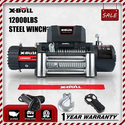 X-BULL Electric Winch 12000lb W/Steel Cable Trailer Towing For Truck SUV 4WD • $299.90