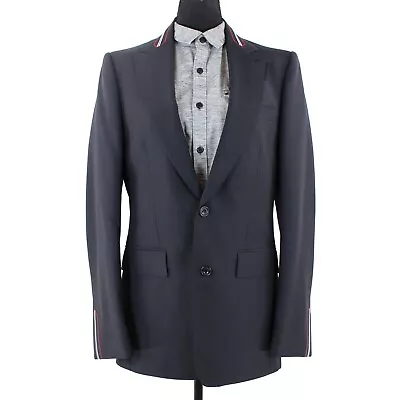 Burberry English Icon Collection Navy Blue Suit Coat Stripe Trim Blazer 48 R NEW • $728.06