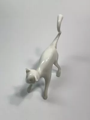 Vintage Murano Art Glass Modernist Arching White Cat Figurine • $18