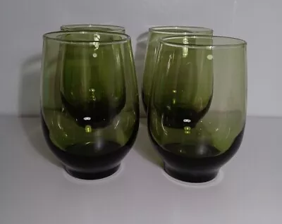 Libbey Olive Avocado Tempo Mid-Century Modern 12 Oz Glasses Tumblers SET Of FOUR • $19.99