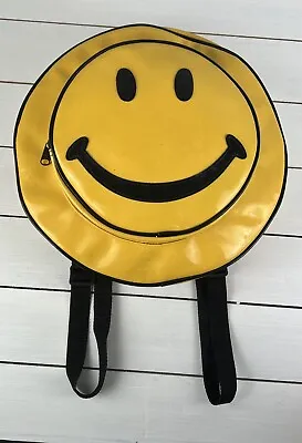 VTG Smiley Yellow Vinyl Backpack 90’s Romar International Don’t Worry Be Happy • $65