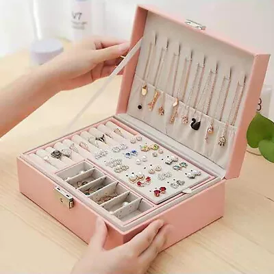 For Necklaces Rings Earrings Jewelry Box Organizer Storage Case Pink Women Gift • £22.62