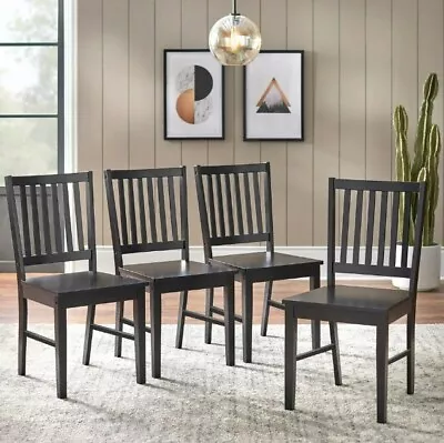 4 Set Brown Slat Back Dining Chair Wood Side Seat Kitchen Solid Furniture Sturdy • $149.83