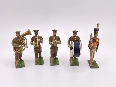 Vintage Heyde Marching Band Lot Of 5 Toy Soldiers Bass Drum Tuba Drum Major • $100
