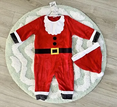 Next Christmas Santa Fleece Suit With Matching Hat 9-12m • £11