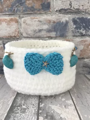 Seashell Crochet Storage Basket Medium Coastal Nautical Handmade Home Storage • £19.99