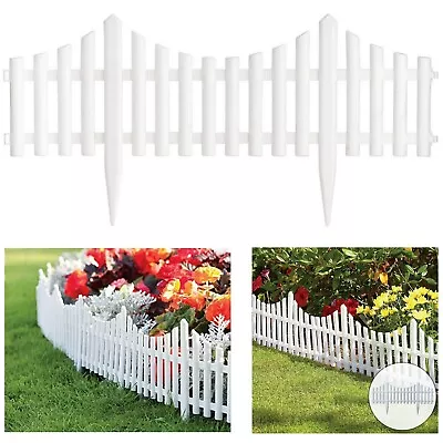 White Plastic Wood Effect Picket Fence Lawn Border Garden Edging Easy Hammer In • £14.90