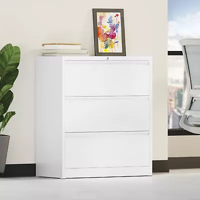 TAUS 3 Drawer Lateral File Cabinet With Lock Metal Wide Office Filing Cabinet  • $212.39