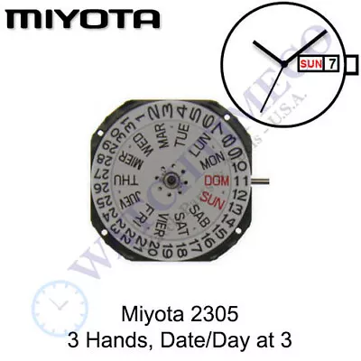 Genuine Miyota 2305 Watch Movement Japan 3 Hands Date/Day At 3 • $12.45