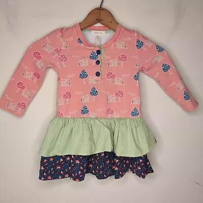 Matilda Jane Dress 18-24 M Girl Trees Deer Floral Tiered Long Sleeve • $14.99