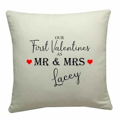 Personalised Our First Valentines As Mr & Mrs Cushion Valentines Gift Present • £14.99