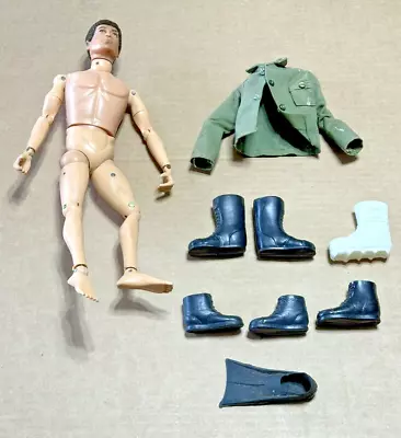 Vintage 1964 GI Joe Hasbro 12  Action Figure W/ Flocked Brown Hair Coat Boots • $40