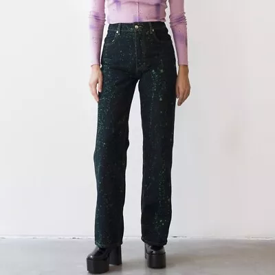 ECKHAUS LATTA Blue & Green Wide-Leg Jeans Paint Splatter Size 27 • $300