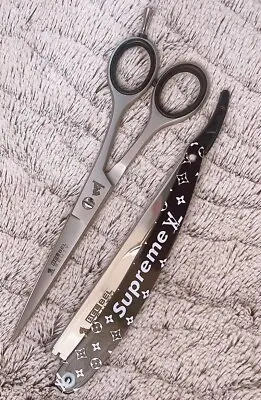 6.5” Hairdressing Scissors With Cutthroat Shaving Razor Barber 2 Pcs Kits Gift • £8.99