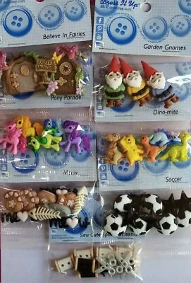 Dress It Up Buttons Novelty Boys Girls Fairies Gnomes Football Pony Dinosaur Cat • £3.70