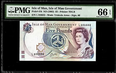 Isle Of Man 5 Pounds 1983 PMG Banknote GEM UNC 66 EPQ P-41b *2 Day Shipping* • $98